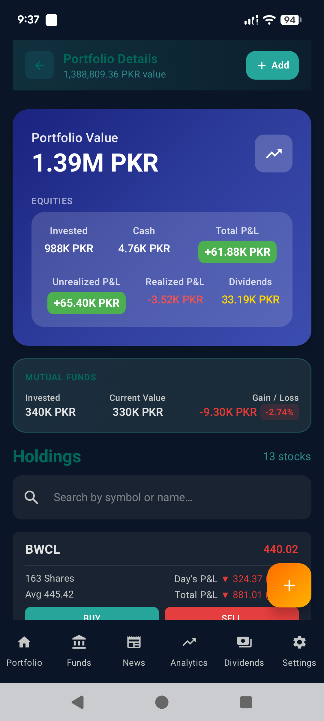 Portfolio Details - Holdings, P&L, Mutual Funds